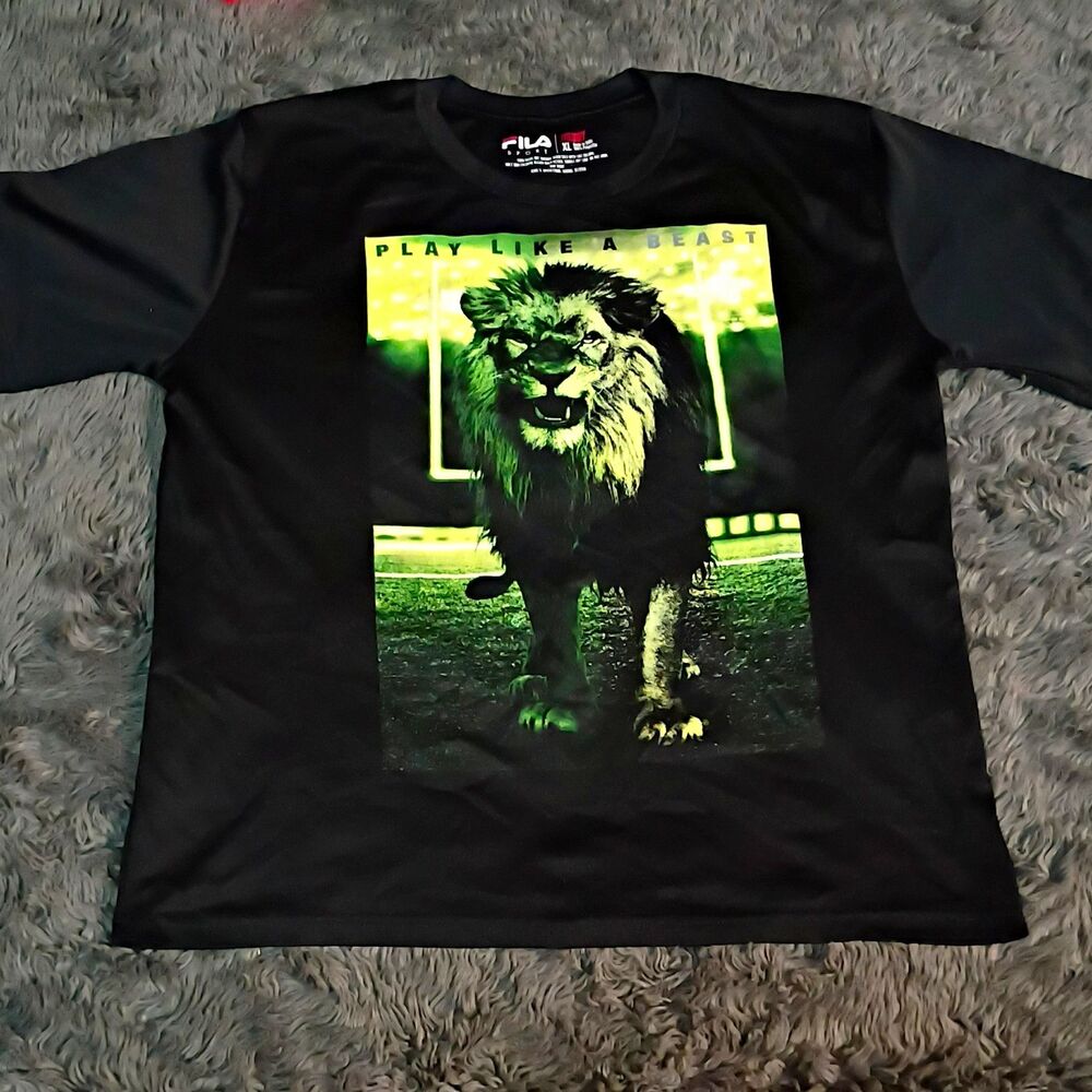 FILA Sport Tru-Dry Men's XL Black Lion Graphic Print Crew Neck T-Shirt